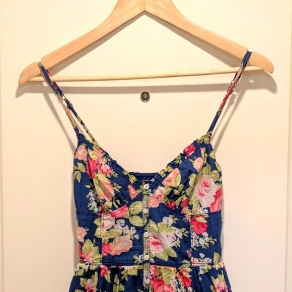 3/$30 Y2K Abercrombie & Fitch XS Floral Cotton Button Front Ruffle Dress - Picture 2 of 5